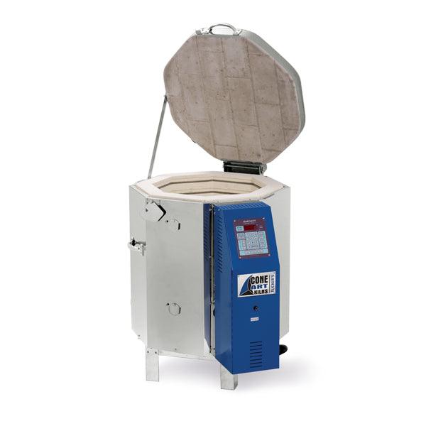 Tucker's Cone Art 1822D Kiln: 3.3 cu ft, double insulated, Kanthal A-1 elements, 208/240V, 40A, Bartlett controller, CSA approved. Amaranth Stoneware Canada.