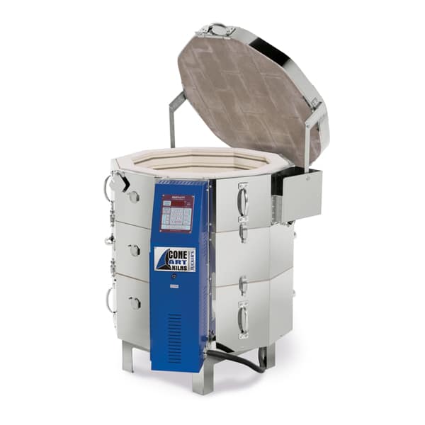 Tucker's Cone Art 2327D Kiln: 7.0 cu ft, double wall construction, Kanthal A-1 elements, sectional design, 208/240V, 60A, 3-zone control, new lid lifter. Amaranth Stoneware Canada.