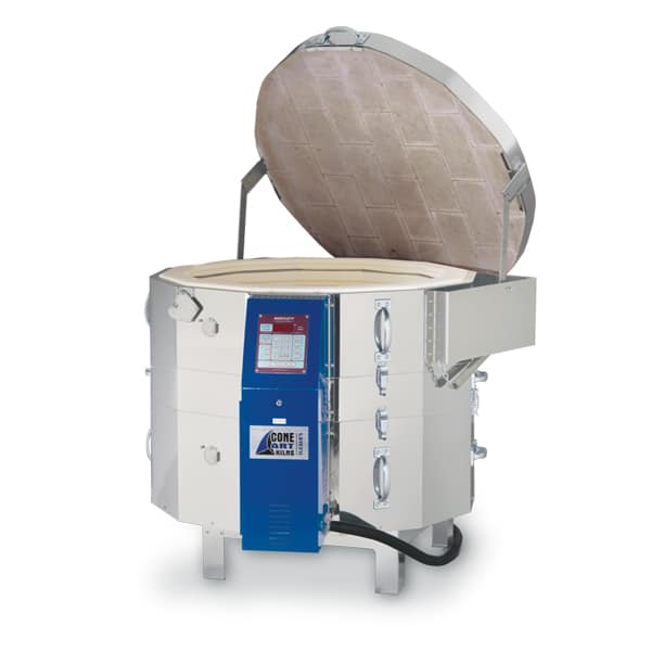 Tucker's Cone Art 2822D Kiln: 8.33 cu ft, 28" wide x 22.5" deep, double wall insulation, Kanthal A-1 elements, 3-zone Bartlett controller, lid lifter, 208/240V. Amaranth Stoneware Canada.