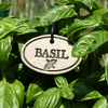 Garden Markers: white stoneware, 3.5"x2.25", weatherproof, rustproof hanger included. Unique leaf design. Handcrafted in Kingston, Ontario at Amaranth Stoneware.