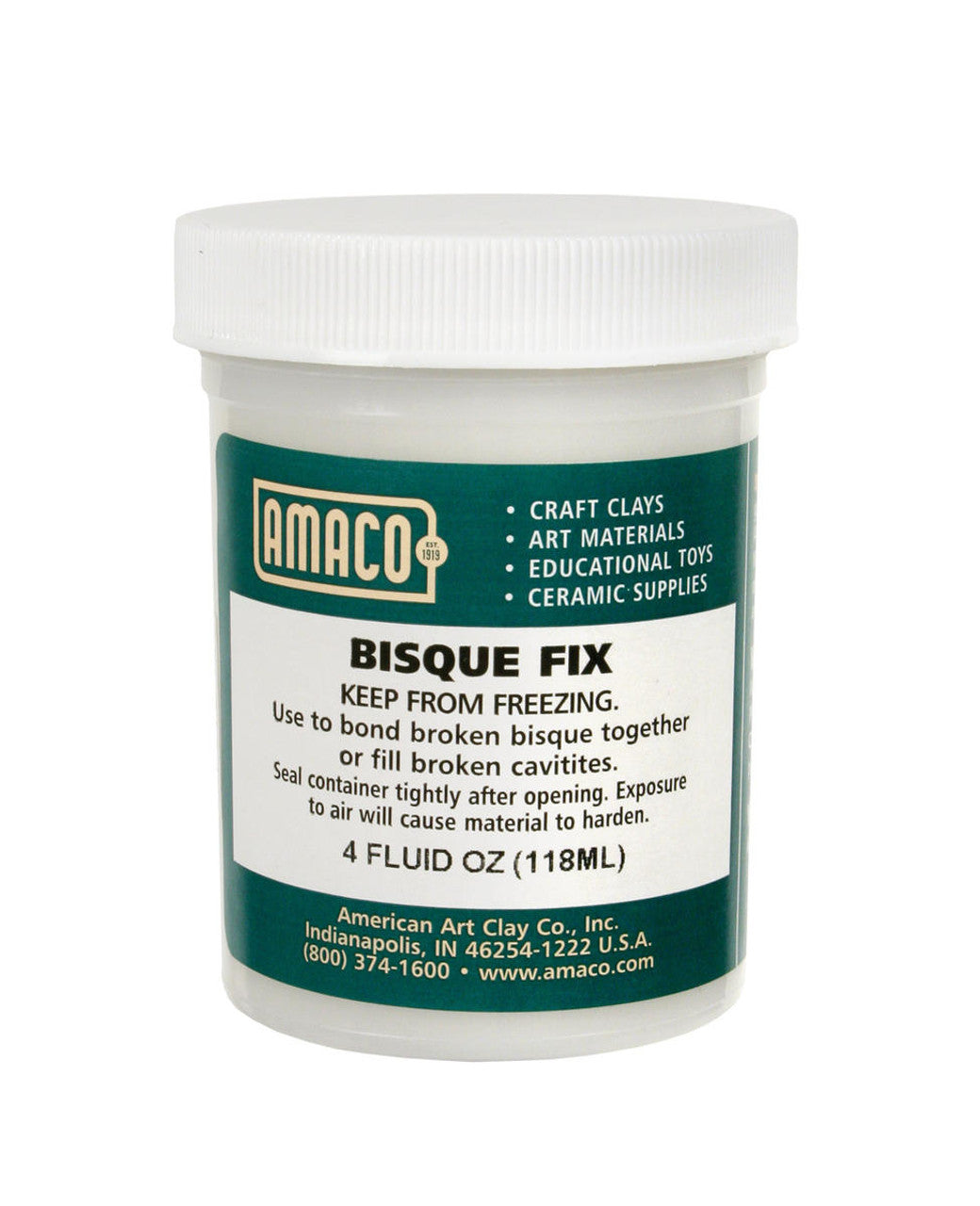 Bisque Fix is a white paste for bonding bisque pieces or filling cavities. Can be fired up to Cone 10. Amaranth Stoneware Canada.
