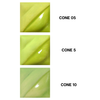 Chartreuse Velvet Underglaze is a lime green at cone 05, softens to mint green at cone 5, darkens at cone 10. Amaranth Stoneware Canada.