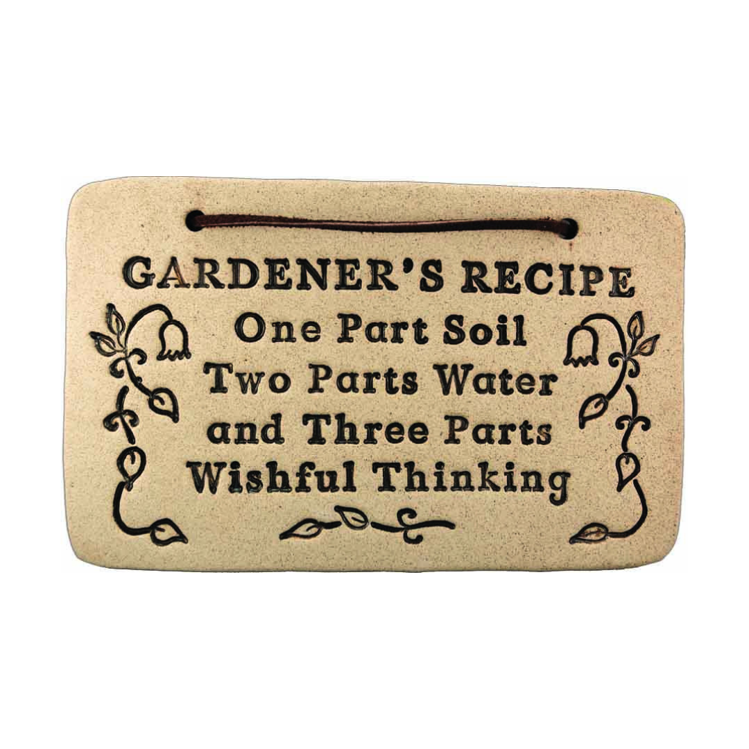 Weatherproof Stoneware Sayings: 7.5"x4.75", lead-free, durable, indoor/outdoor use. Handcrafted in Kingston. Amaranth Stoneware Canada.