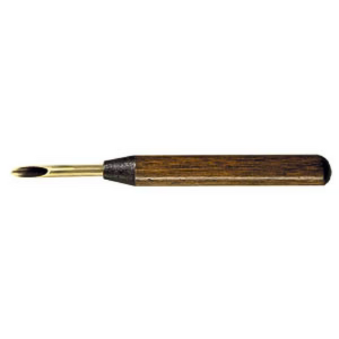 This tool cuts clean holes in wet, thick-wall greenware with a sharp, polished brass cutting tube set in a hardwood handle. 3/16