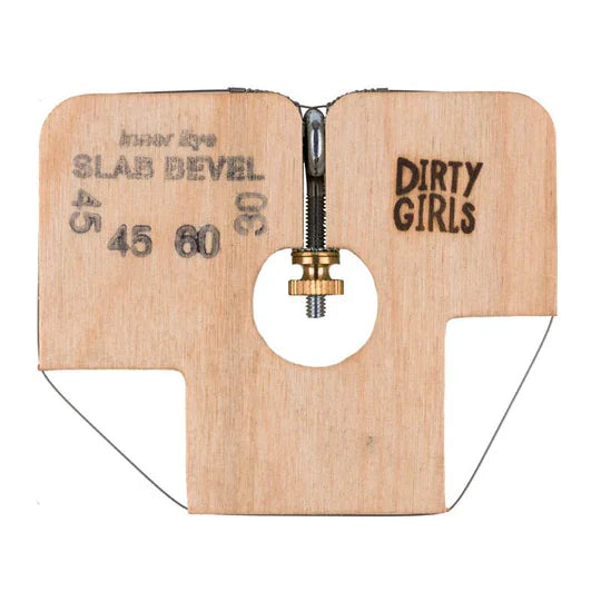Ultimate handbuilding tool with 30°, 45°, and 60° bevel angles for perfect slab cuts. Adjustable taut wire. Amaranth Stoneware Canada.