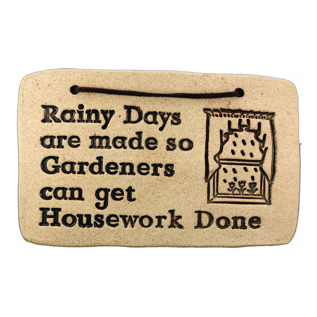 Weatherproof Stoneware Sayings: 7.5"x4.75", lead-free, durable, indoor/outdoor use. Handcrafted in Kingston. Amaranth Stoneware Canada.