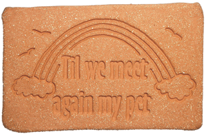 Pet Memorials: 7.5"x5", weatherproof stoneware, lead-free, a heartfelt tribute for beloved companions. Handcrafted in Kingston, Ontario at Amaranth Stoneware.