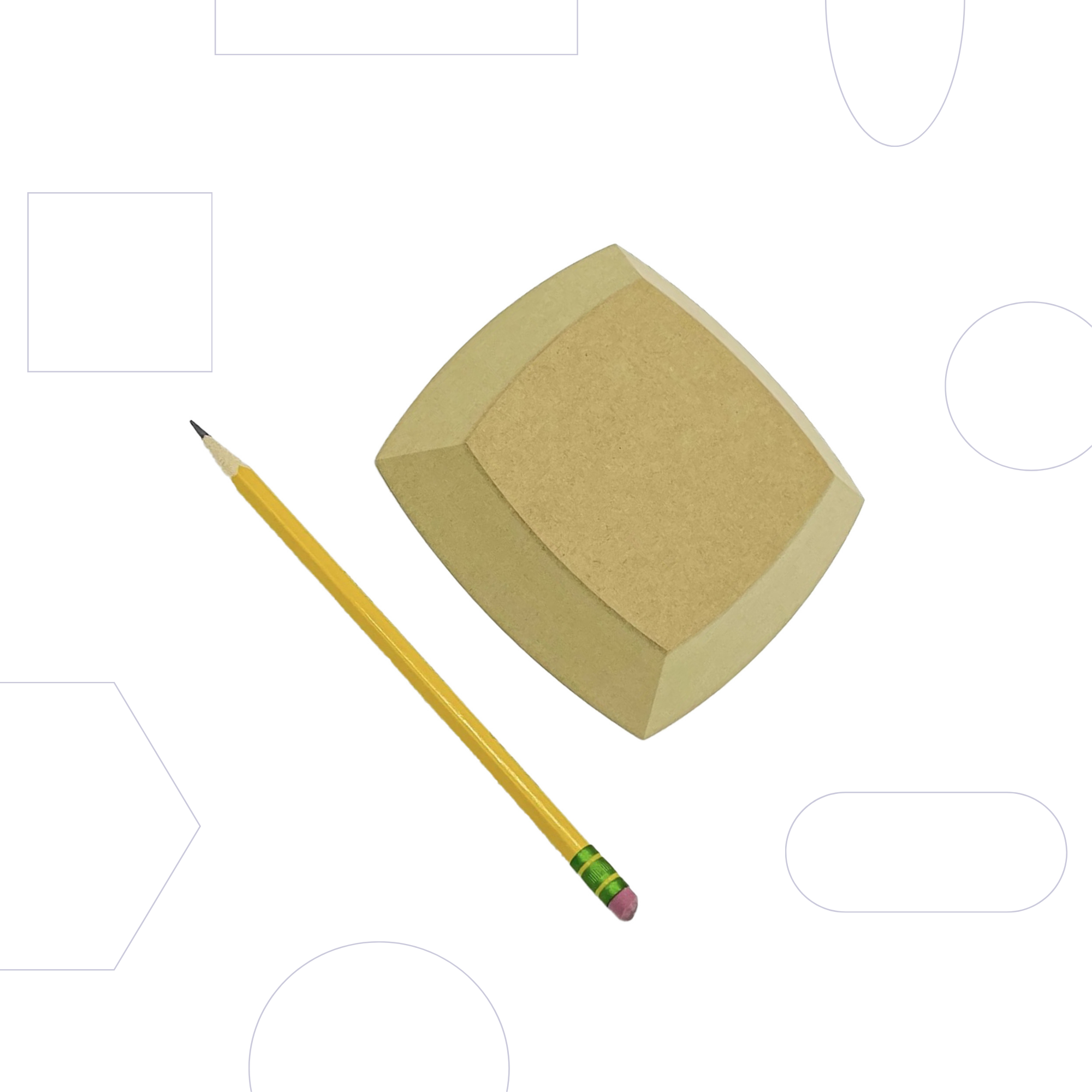 Spherical Squares create plates or stack for bowls. Pencil for scale, not included. Measured in inches. Amaranth Stoneware Canada.