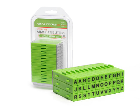 
Xiem attachable uppercase letters snap together for precise, straight stamped words or phrases. Perfect for ink, paint, clay, and underglazes. Set includes 36 letters. Each stamp: 3/8