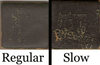 Black Crawl glaze, charcoal-colored with a unique crackle pattern. Regular vs slow. Amaranth Stoneware Canada.