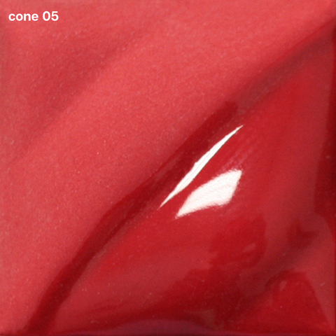 Bright Red Velvet Underglaze is a vivid crimson at cone 05, deepens to a rich cherry red at cone 10. Amaranth Stoneware Canada.