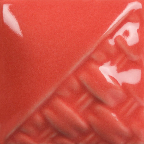 Cone 6: Glossy, opaque coral glaze that's highly pigmented and stable at midrange temperatures; no change at Cone 10. Amaranth Stoneware Canada.