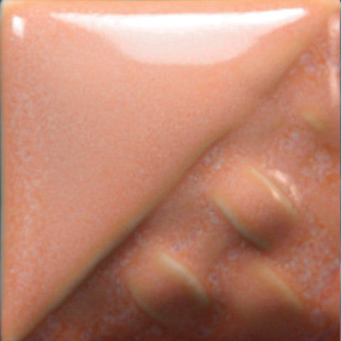 Cone 6: Semi-opaque gloss glaze showing orange, yellow, and pink; changes to pink/brown at Cone 10. Amaranth Stoneware Canada.