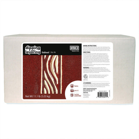DL-70 Oxblood is a reduction copper red glaze in oxidation, breaking clear. Requires thick application for deep red. May run.