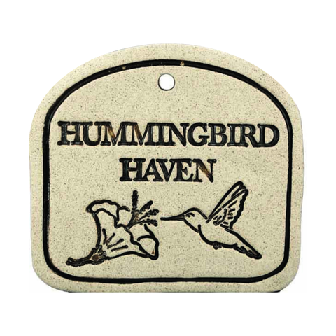 Handcrafted 4x3.5-inch weatherproof stoneware plaques with rustproof 14.5-inch hangers. Handcrafted in Kingston, Ontario at Amaranth Stoneware.
