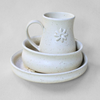In Bloom collection: speckled clay, satin finish, stoneware inspired by spring blooms and outdoor meals. Handmade in Kingston Ontario at Amaranth Stoneware.