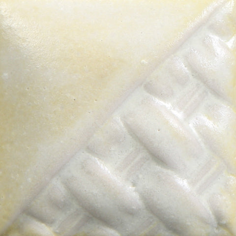 Lemon Meringue Cone 6 glaze, bright yellow to white variegation; more white with added coats, darkens at Cone 10. Amaranth Stoneware Canada.