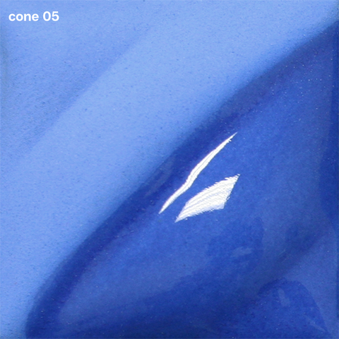 Medium Blue Velvet Underglaze is a vivid primary blue that darkens at Cone 5 and maintains its hue. Clear glaze darkens color. Amaranth Stoneware Canada.