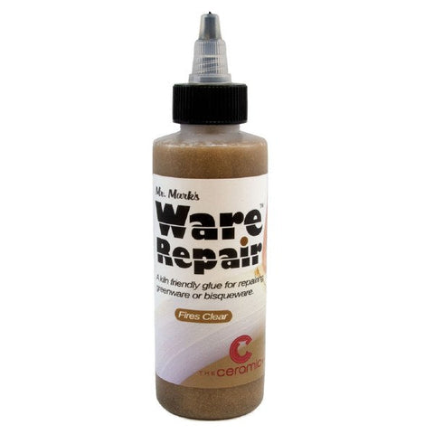 Mr. Mark’s Ware Repair mends broken greenware and bisqueware, fires clear, and accepts glaze. Strong, durable, and easy to use. Amaranth Stoneware Canada.