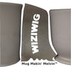 Mug Makin' Melvin creates a 12 oz mug with 1-1/2 lbs of clay, 6-1/2" tall by 3-3/4" wide. Amaranth Stoneware Canada.






