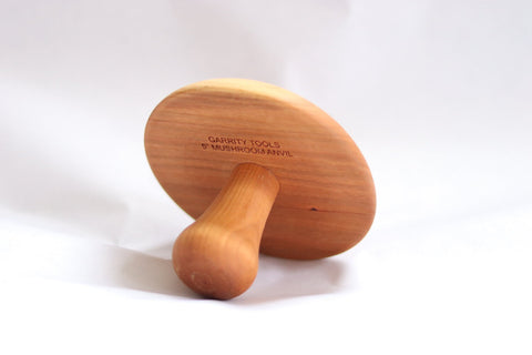 Garrity Mushroom Anvils with 5” diameter head and 2-3” handle, perfect for shaping clay slabs into dishes. Pair with foam or use flat on your table. Anvil handmade from cherry wood in St. Louis, MO. Amaranth Stoneware Canada.