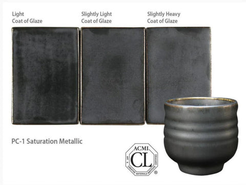 Saturation Metallic is a satin metallic black glaze that resembles steel and other metals.