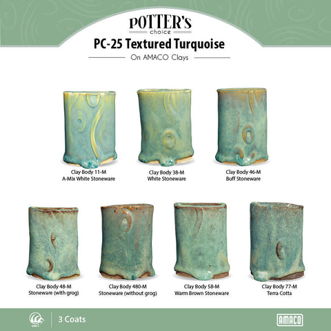 A subtle turquoise gloss, green-beige where thin, and beautiful aqua where thick. Great for textured ware and layering. Amaranth Stoneware Canada.