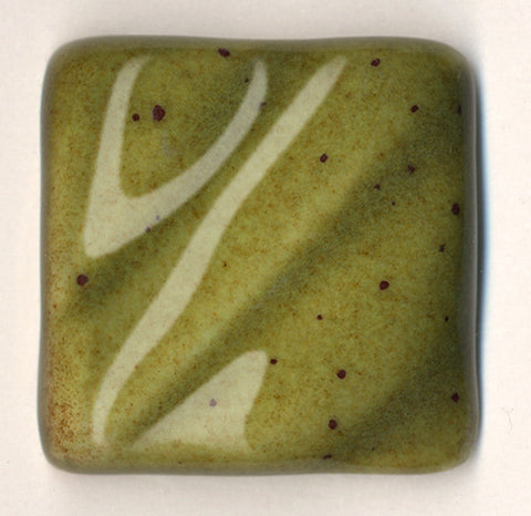Deep Olive Speckle is a rich, translucent, glossy green glaze with darker green speckles. Amaranth Stoneware Canada.