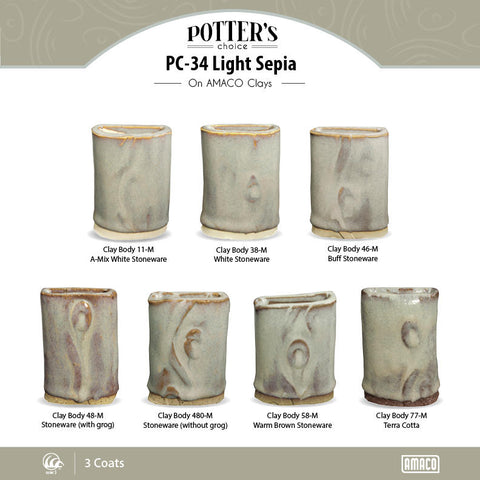 Light Sepia is an opalescent grey glaze that features strong variations on textured ware. Amaranth Stoneware Canada.