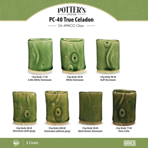 True Celadon is a delicate light green glaze that reproduces the effects of traditional Asian celadons. Amaranth Stoneware Canada.