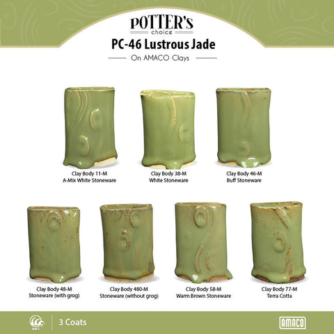 Lustrous jade is a glossy, opaque glaze that boasts a soft, even green finish. Amaranth Stoneware Canada.