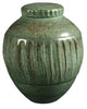 Art Deco Green is a glossy, light blue-green glaze that floats metallic spots. Amaranth Stoneware Canada.