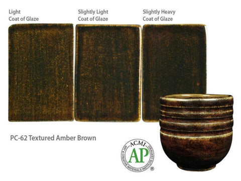 Glossy Textured Amber Brown glaze, breaking lighter on thin areas like a classic temmoku. Amaranth Stoneware Canada.