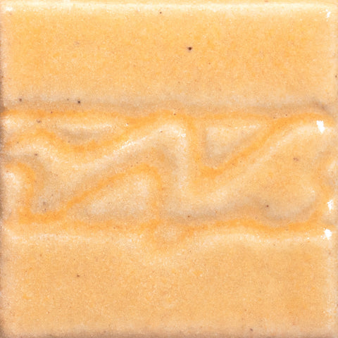 Semi-gloss warm yellow, Golden Honey is a translucent glaze like whipped honey. Breaks lighter on texture, a richer color where thick. Amaranth Stoneware Canada.