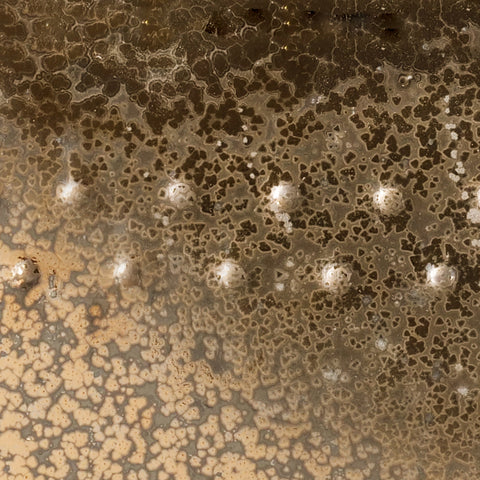 Vintage Gold glaze, glossy metallic with gold crystals and dark haloes, no break over texture. Amaranth Stoneware Canada.