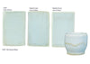 Glossy pale blue Cloud glaze, breaking on texture with peachy float, perfect for layering. Amaranth Stoneware Canada.