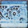 Glossy pale blue Cloud glaze, breaking on texture with peachy float, perfect for layering. Amaranth Stoneware Canada.