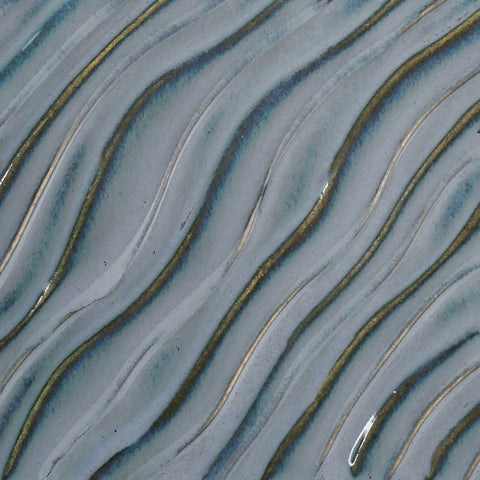 PCF-3 Midnight Run, glossy dark blue-gray glaze, breaking on texture, great for layering. Amaranth Stoneware Canada.