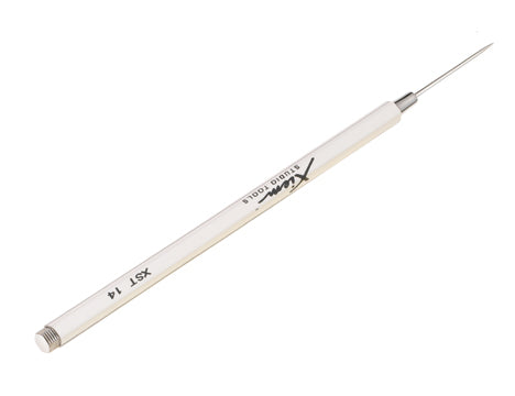 Porcelain Needle Tool: Surgical stainless steel, sharp and smooth for delicate cuts on porcelain. Comfortable facetted rubber handle. Amaranth Stoneware Canada.