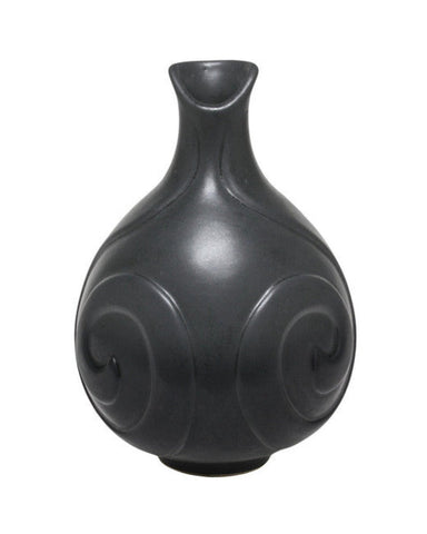 Satin Matte Black glaze, an opaque, buttery black, enhances textured ware with a classic art deco look. Amaranth Stoneware Canada.