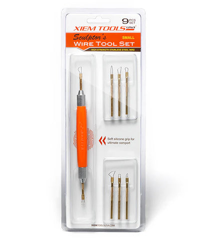 Xiem Interchangeable Sculptor's Wire Tools: Customizable wire-tip tools in large, medium, and small sizes. Ideal for cutting, smoothing, and blending wax, Sculpey, clay, and more. Durable stainless steel tips with ergonomic silicone handles. Amaranth Stoneware Canada.