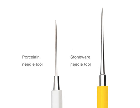 Professional Series robust needle tool for removing thick, uneven rims on coarse clay. Surgical stainless steel for sharpness, with a facetted handle for comfort. Amaranth Stoneware Canada.