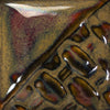 Cone 6: Tiger’s Eye breaks from glossy brownish-red to frothy amber, with more variation in thicker applications.
Cone 10: Color darkens. Amaranth Stoneware Canada.