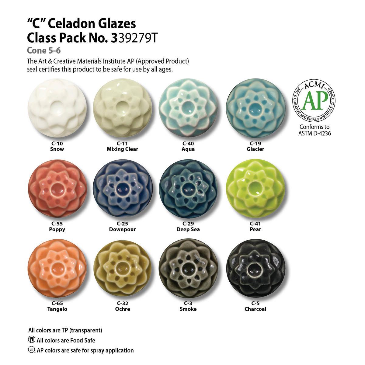 Amaco High Fire Celadon Glaze Class Pack Set #3